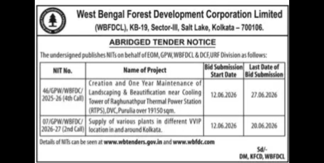 West Bengal Forest Development Corporation Limited (WBFDCL) Tender Notice