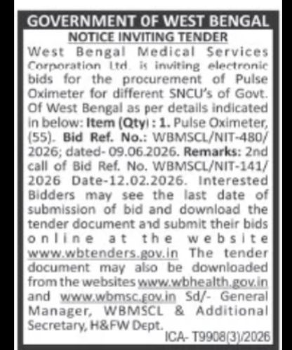 West Bengal Medical Services Corporation Ltd. (WBMSCL) – Pulse Oximeter Procurement