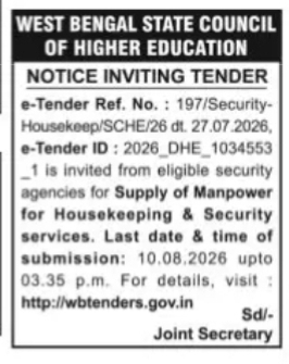 West Bengal State Council of Higher Education Housekeeping & Security Tender