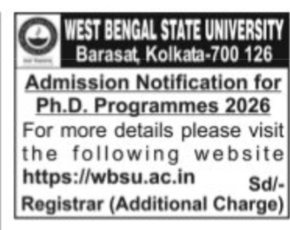 WEST BENGAL STATE UNIVERSITY – Ph.D. Admission Notification 2026