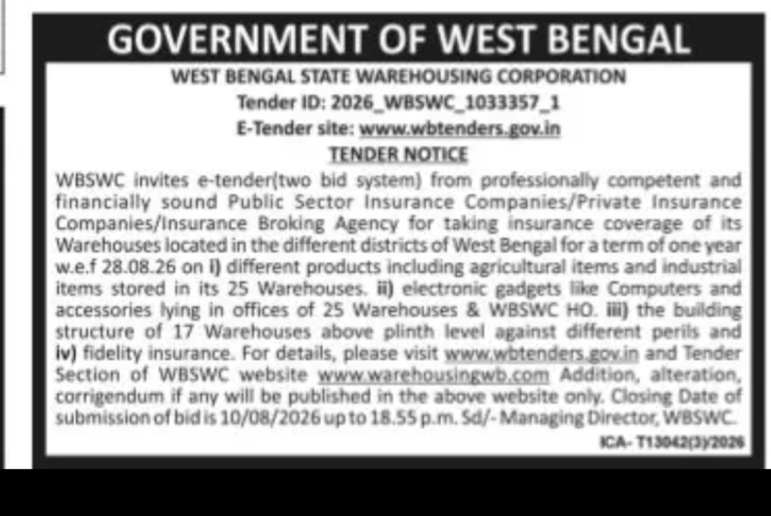 West Bengal State Warehousing Corporation – Insurance Coverage E-Tender