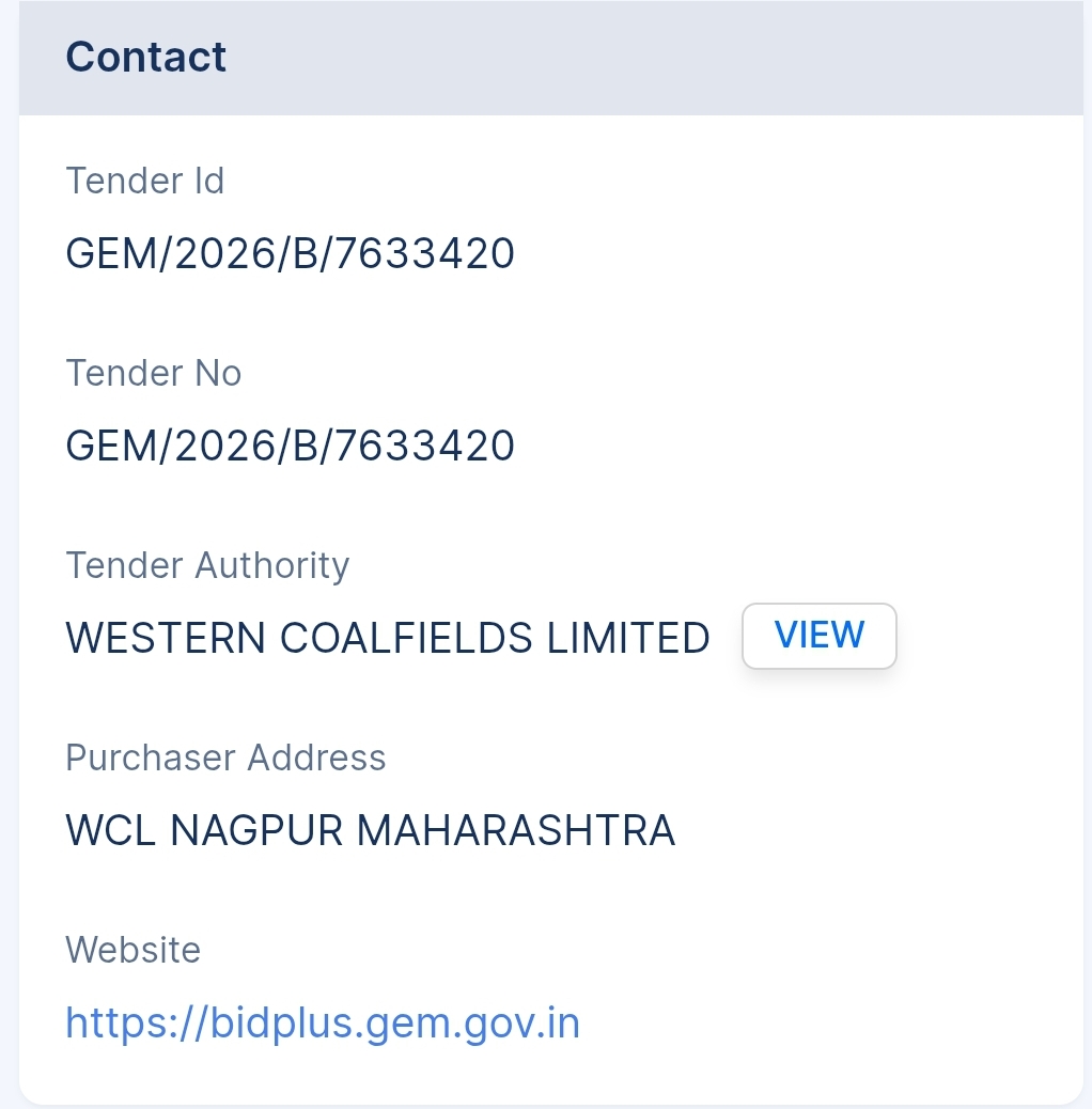 Western Coalfields Limited - WCL Tender - Maha Tender