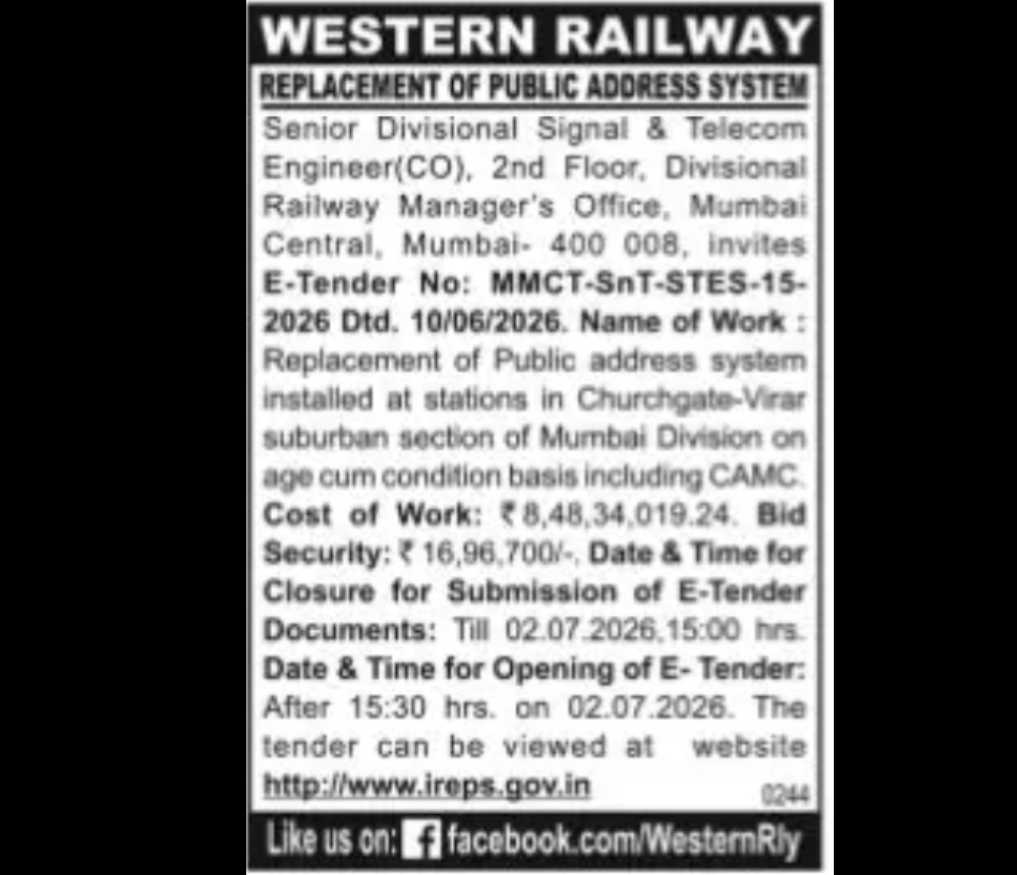WESTERN RAILWAY REPLACEMENT OF PUBLIC ADDRESS SYSTEM – MUMBAI DIVISION