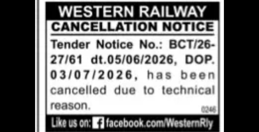 WESTERN RAILWAY – Tender Cancellation Notice (Maharashtra)