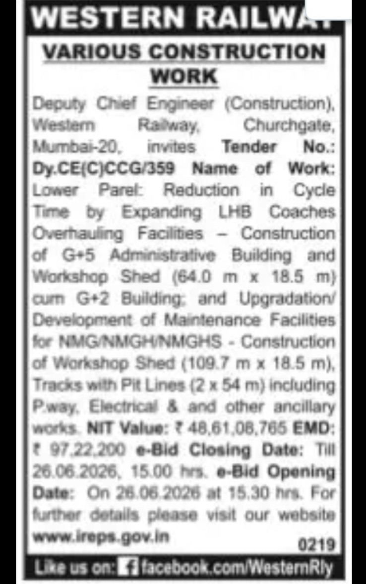 Western Railway Tender Notification