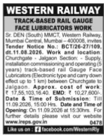 Western Railway Tender – Track-Based Rail Gauge Face Lubricators