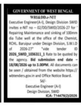 WRI&DD – Tube Well Repair & Maintenance Tender
