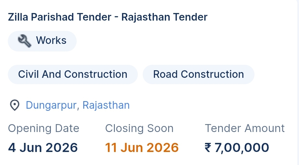 Zilla Parishad Tender - Rajasthan Tender