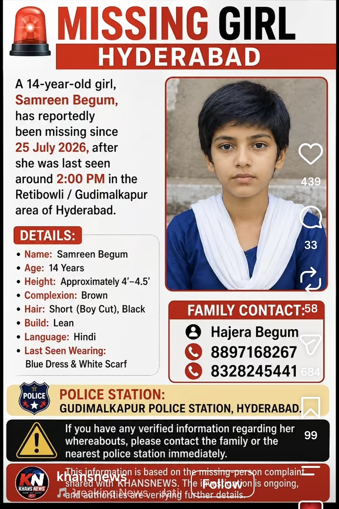 14 year old girl missing