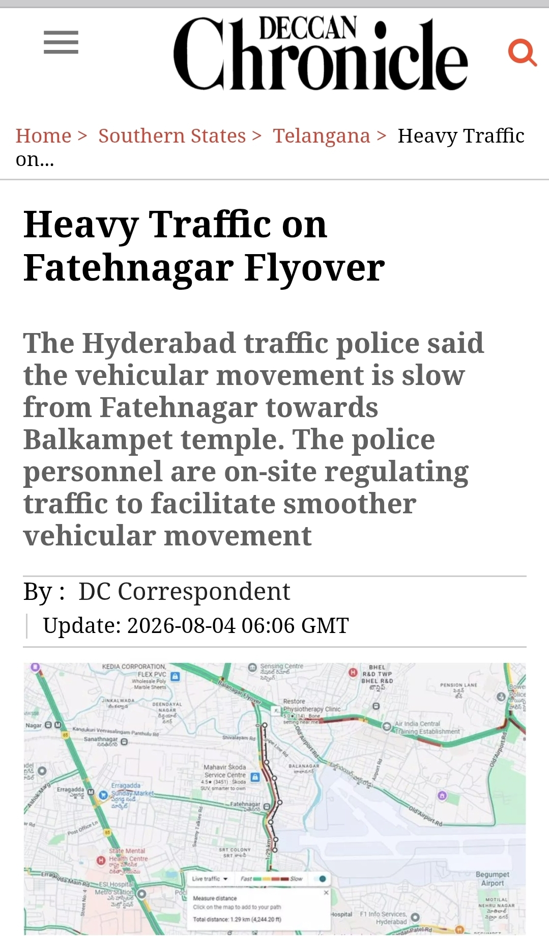 Heavy traffic at Fatehnagar Hyderabad