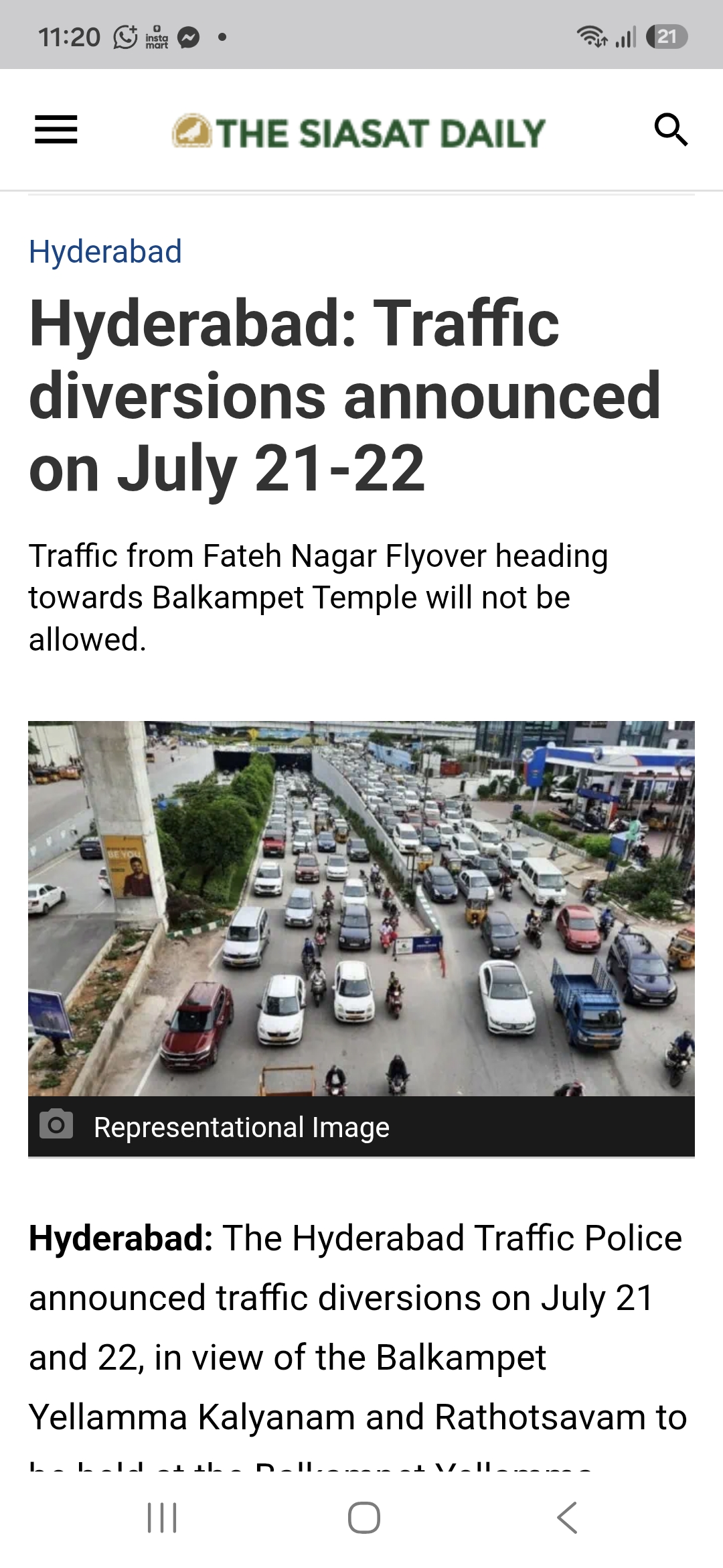 Traffic diversion at Balkampet Hyderabad