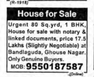 1 BHK House for sale