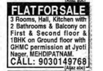 2 BHK / 3 BHK Flats for Sale in Mehdipatnam
