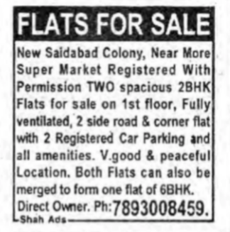 2 BHK Flats for Sale in Saidabad