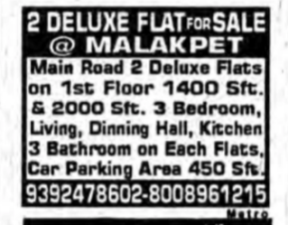 2 Deluxe Flats on 1st Floor for sale in Malakpet