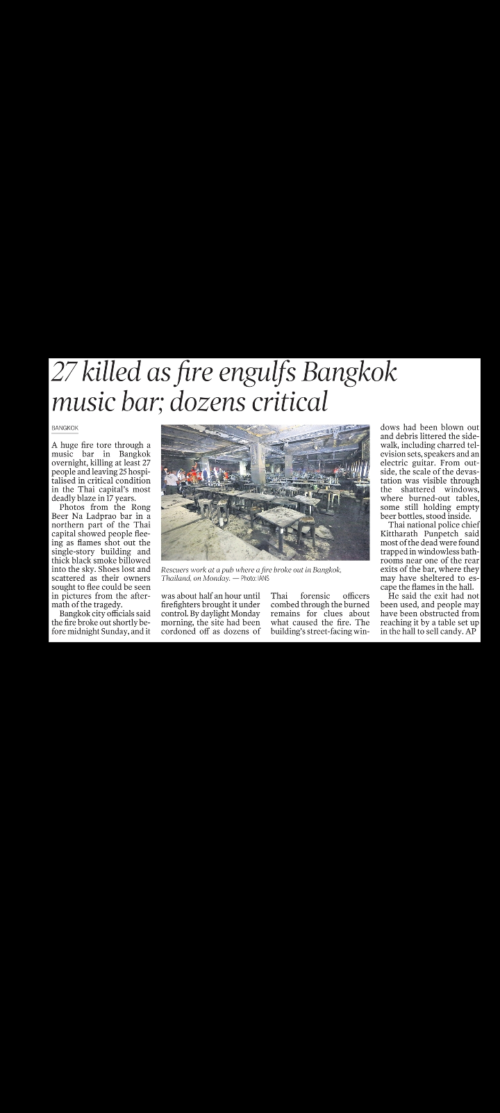 27 Killed as Fire Engulfs Bangkok Music Bar; Dozens Critical