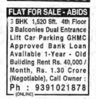 3 BHK Flat for Sale in Abids