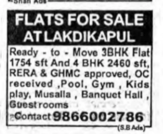 3 BHK Flat for Sale in Lakdikapul