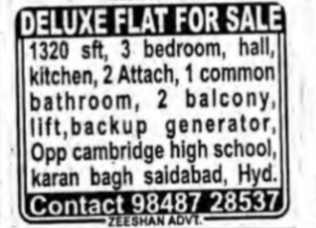 3 BHK flat for sale in saidabad