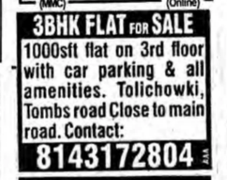 3 BHK flat for sale in Tolichowki