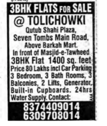 3 BHK Flat for Sale in Tolichowki