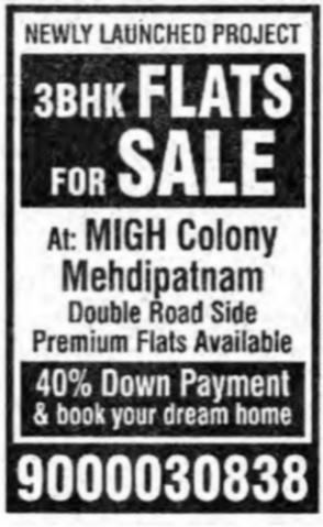 3 BHK Flats for Sale in Mehdipatnam