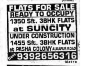 3 BHK Flats for Sale in Suncity & Pasha Colony