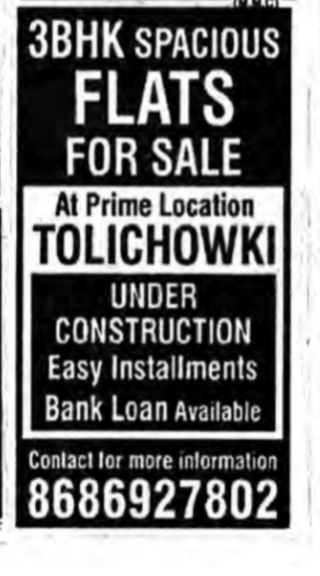 3 BHK Spacious Flats for sale in Tolichowki