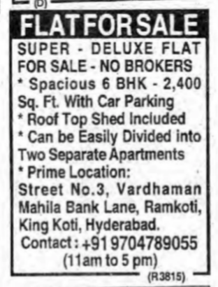 6 BHK Super Deluxe Flat for Sale in King Kothi