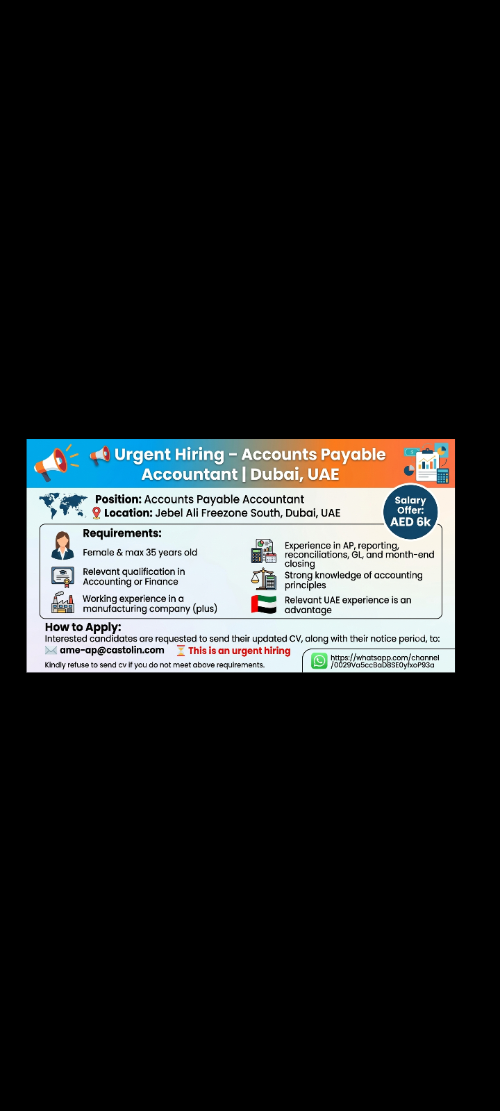 Accounts Payable Accountant Required in Dubai 🇦🇪