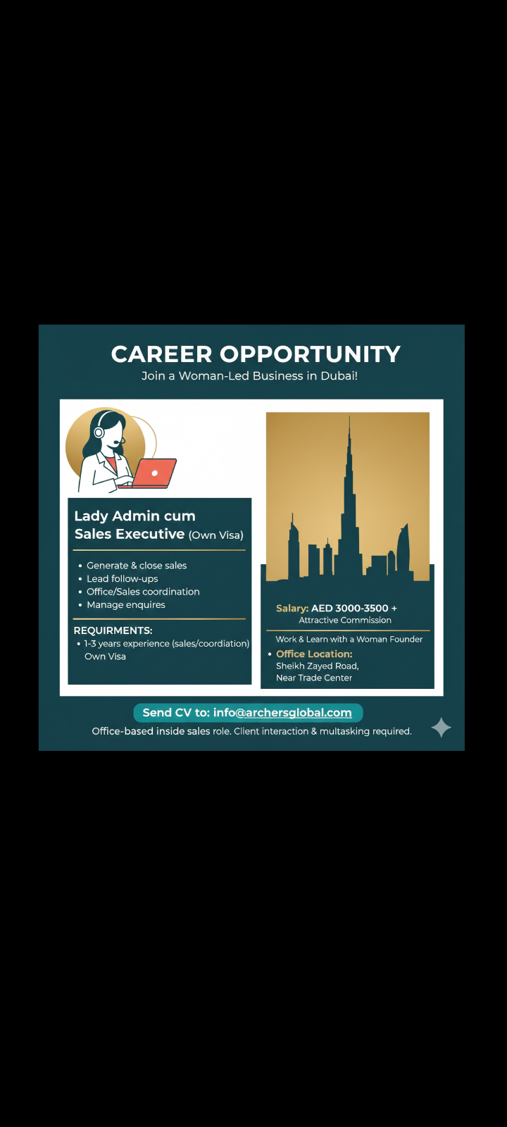 Admin cum Sales Executive job in Dubai