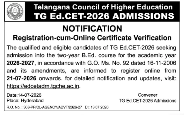 Admissions Notification – TG Ed.CET-2026