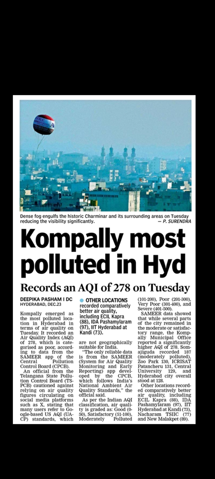 🌫️ Air Quality Deteriorates Across Hyderabad