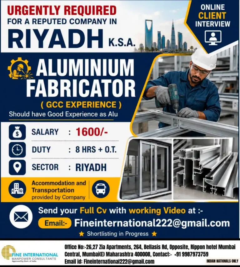 Aluminium Fabricator Required in Saudi Arabia 🇸🇦