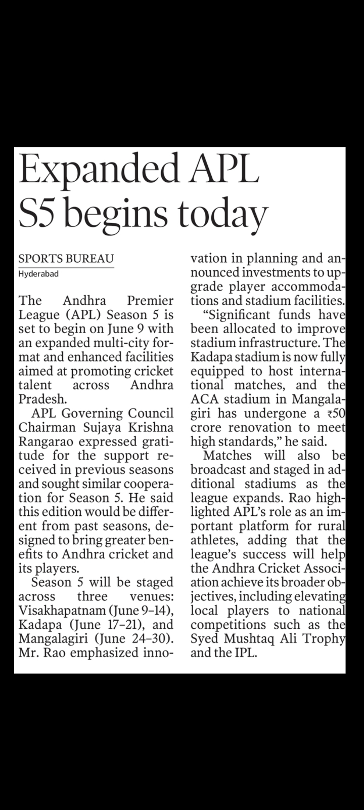 Andhra Premier League (APL) Season 5