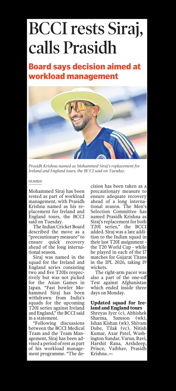 BCCI Squad Updates