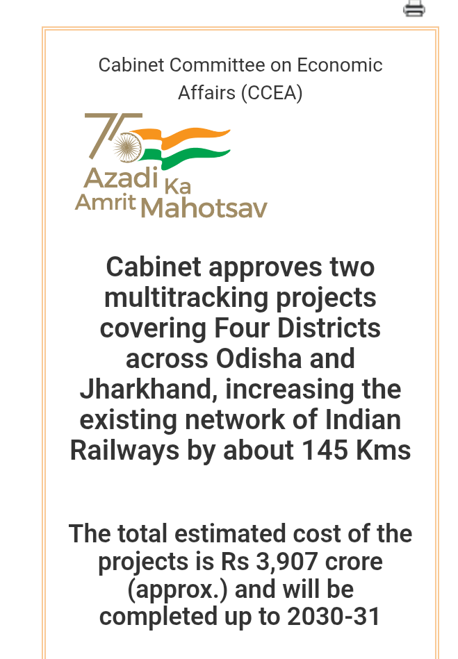 Cabinet Approves Railway Multitracking Projects in Odisha & Jharkhand