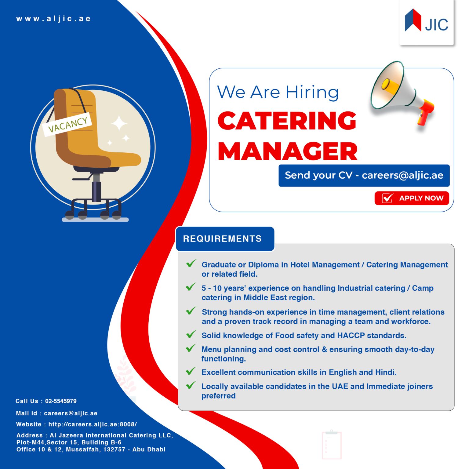 catering manager required in UAE