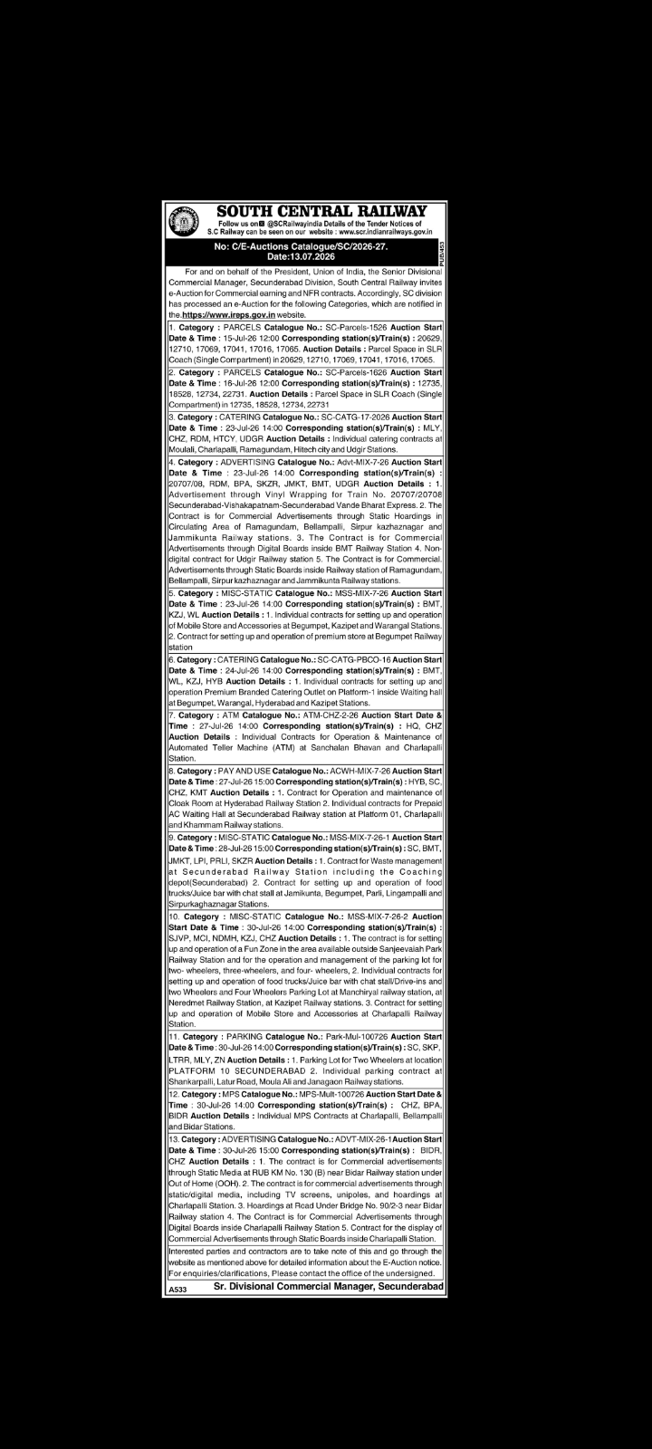 C/E-Auctions Catalogue – South Central Railway