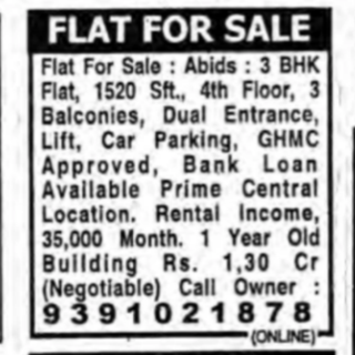 Central Abids 3 BHK for sale
