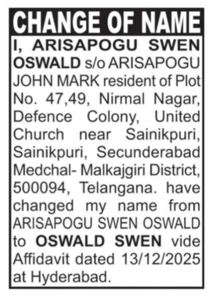 ⚖️ Change of Name: Arisapogu Swen Oswald to Oswald Swen