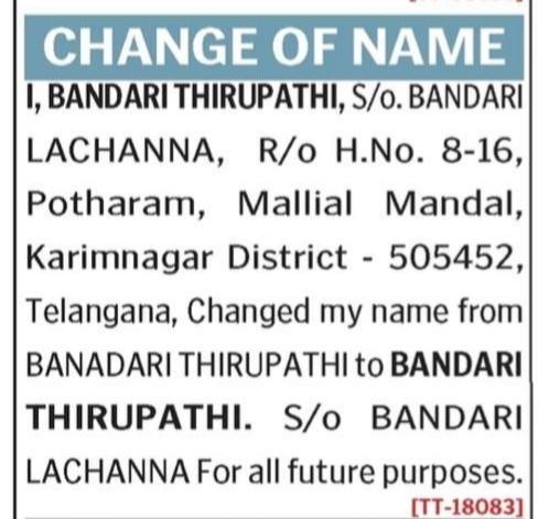 CHANGE OF NAME NOTICES