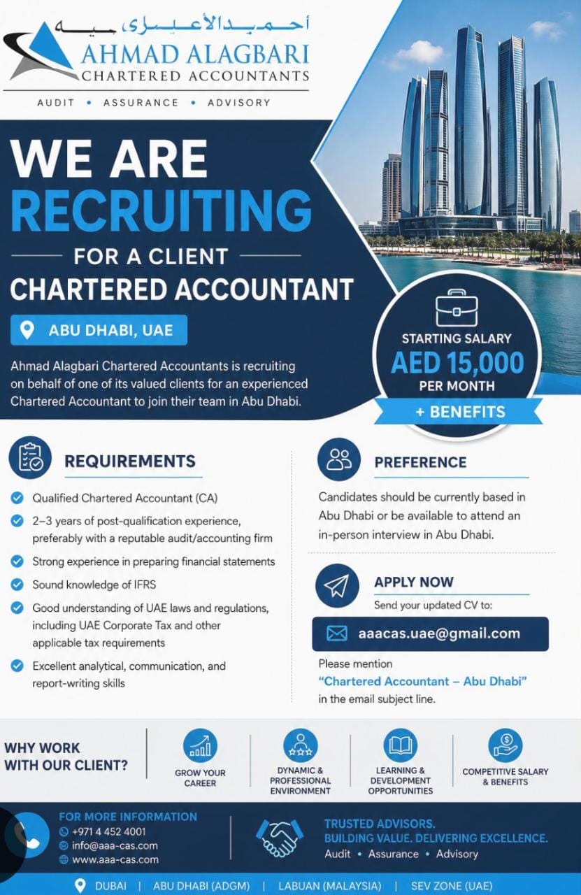 Chartered Accountant  required in Abu Dhabi