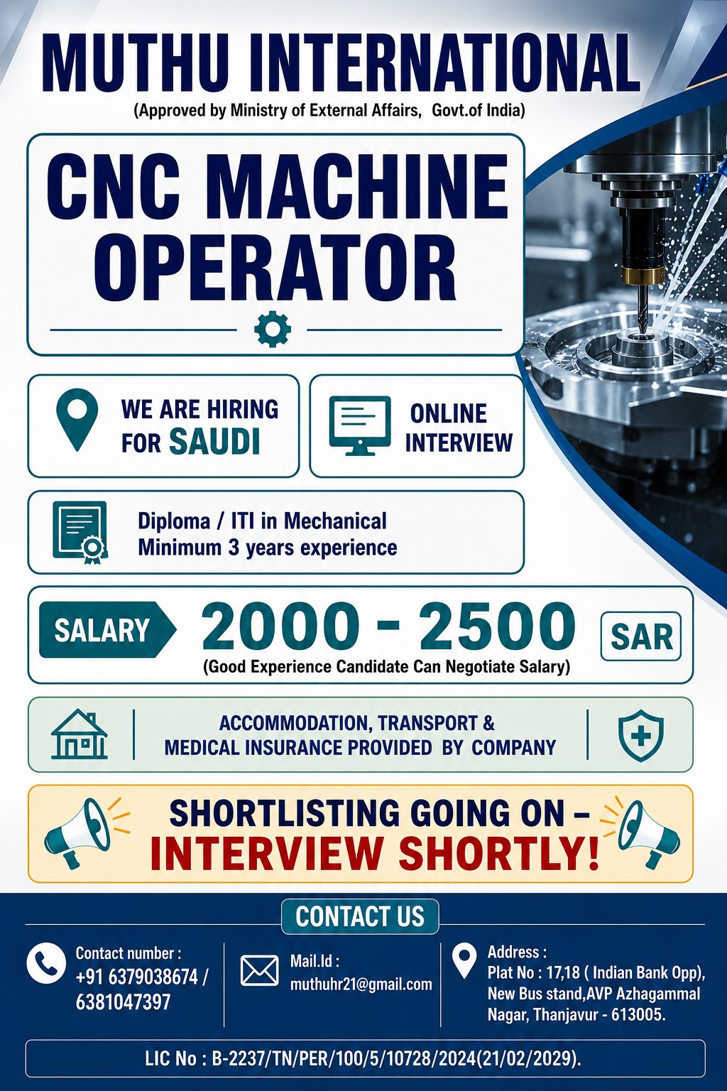 CNC Machine Operators Required in Saudi Arabia 🇸🇦