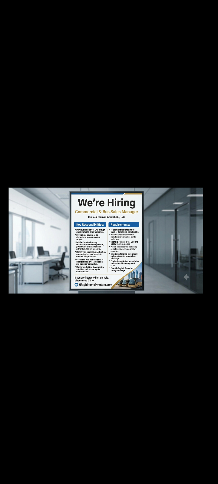 Commercial & Bus Sales Manager Required in Abu Dhabi 🇦🇪