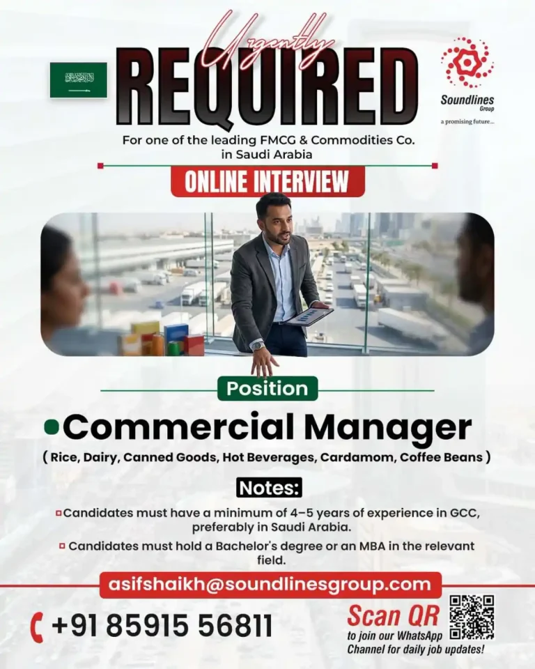 Commercial Manager Required in Saudi Arabia 🇸🇦📊