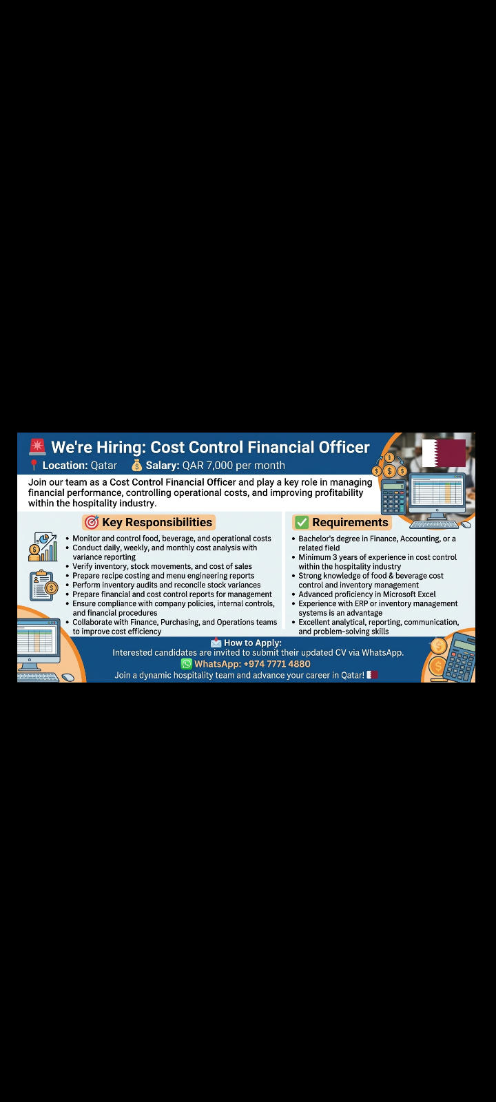 Cost Control Financial Officer Required in Qatar 🇶🇦