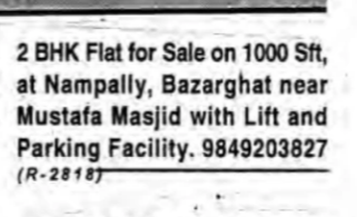Cozy 2 BHK Flat for sale in Nampally