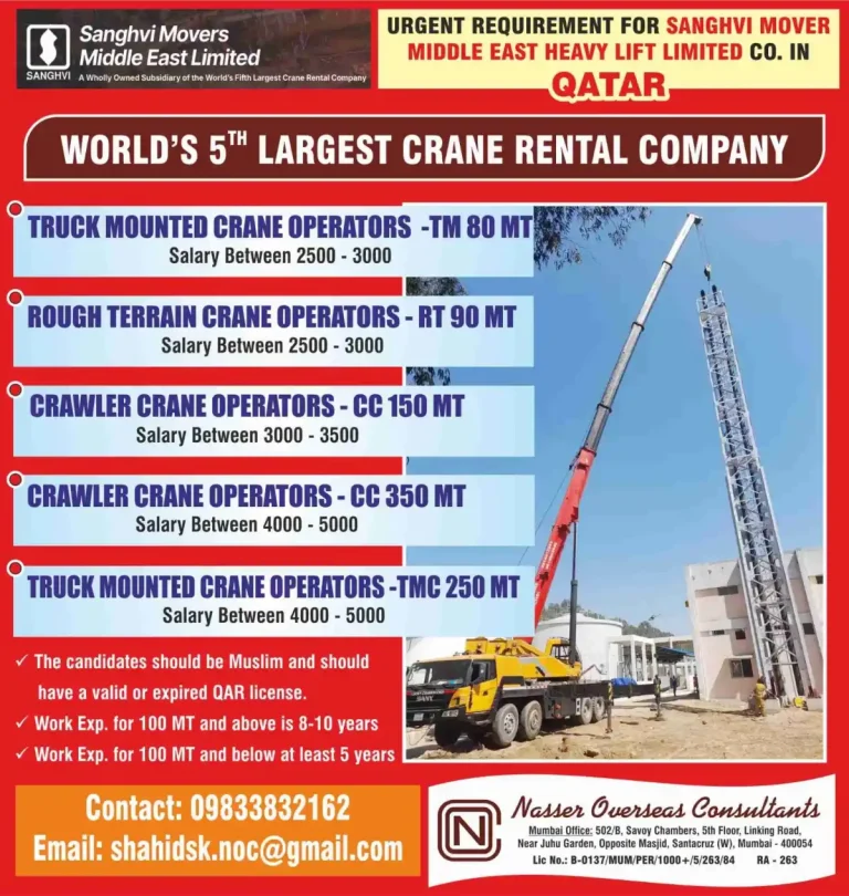 🚧 Crane Operators required in Qatar