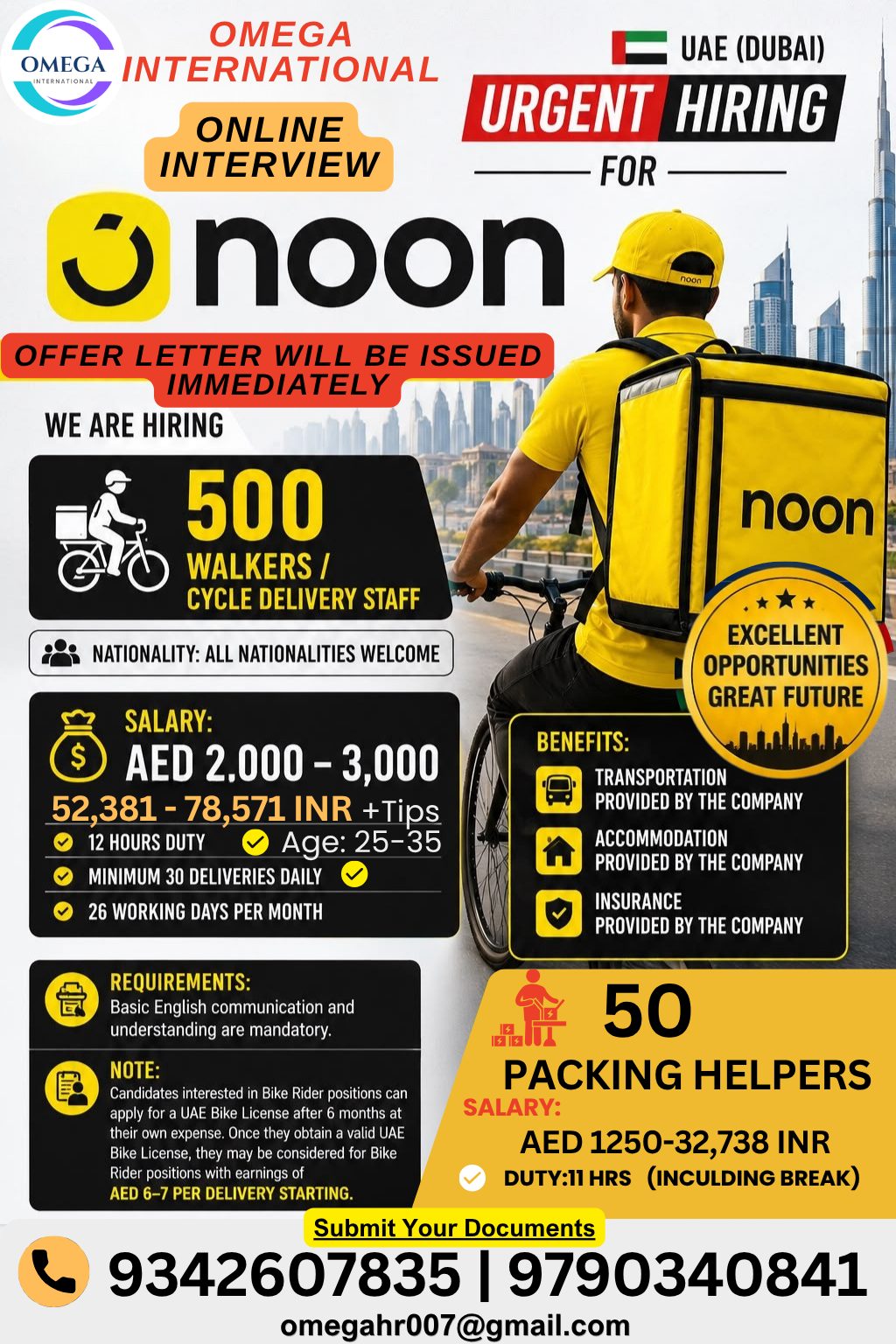 Delivery Staff & Packing Helpers Required in Dubai